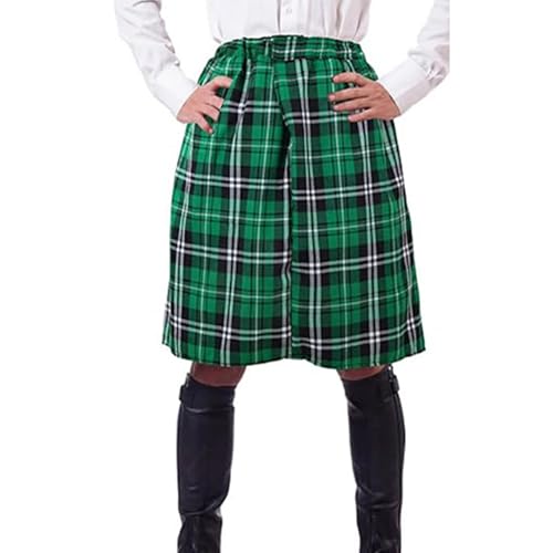 CLeemuziN St. Patrick's Day Irish Plaid Green Kilt for Men Women Scottish Tartan Skirt Party Costume Medium