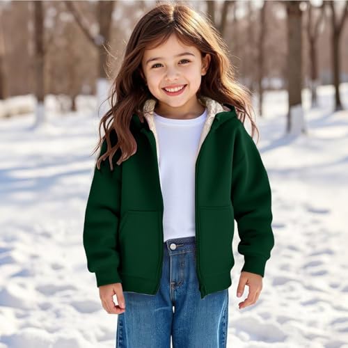 Girls Hooded Fleece Lined Jacket Coat Winter Warm Sherpa Lined Zip Up Sweatshirt Jackets Windproof Outerwear With Pocket2