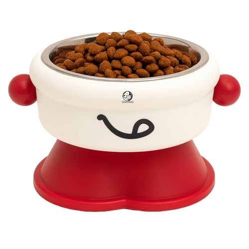 Image of Foodie Puppies Pet Elevated Cat Bowl - (Fun Face Round Bowl) | Detachable Stainless Steel Raised Bowl for Food & Water Feeding | Durable, Anti-Vomiting, Mess-Free Feeder for Cats, Kittens & Puppies