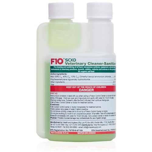 F10 SCXD Concentrated All Purpose Disinfectant Cleaner With Soap For Kennels Litter Box Cage Terrariums Habitats Vet Practices - 200 ml (6.8oz)