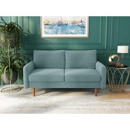 Image of Morrone Velvet Loveseat 2-Seater Sofa, Modern Upholstered Couch for Living Room, Bedroom and Office, Plush Cushion Accent Seating Furniture (Ocean Blue, 2 Seater)