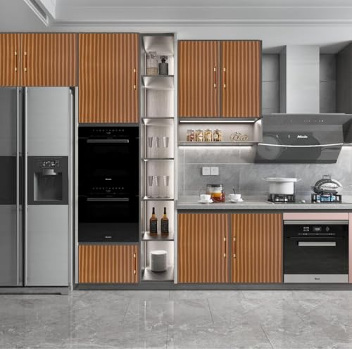 Image of HOME13 Marble Wallpaper Self Adhesive Wallpaper Waterproof Marble Sticker Removable Wallpaper Kitchen Cabinet Countertop (Brown Fluted Wood, 2 Feet x 10 Feet)