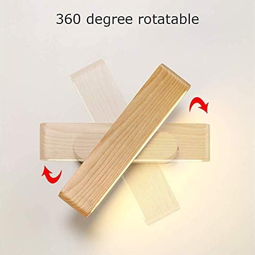 Martll LED Wall Lights Indoor, 360° Rotating Up and Down LED Wall Lamp Wooden Wall Sconce for Living Room Bedroom Dining Room Corridor Stairs Balcony Warm White (28cm)