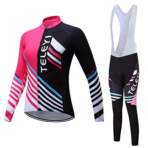 Conjunto de roupas femininas de ciclismo de manga comprida com calça acolchoada para bicicleta, Baba