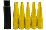 20 Pc M14x1.5 Yellow Spike Lug Nuts - Powder Coated - 4.5' Tall Compatible with Dodge 2007-2019...