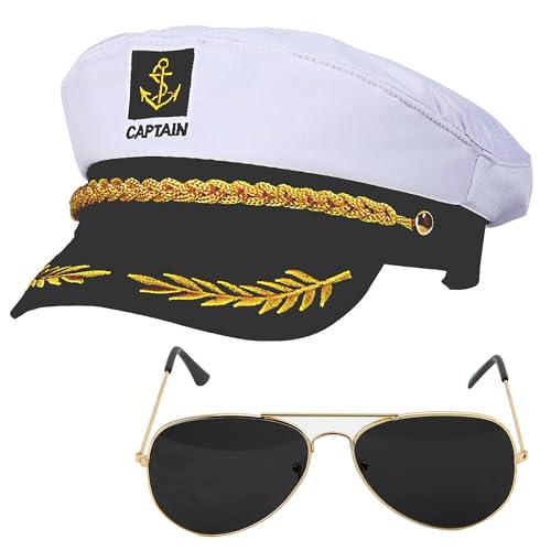 Yacht Captain Hat and Sunglasses Adult Sailor Hat for Men
