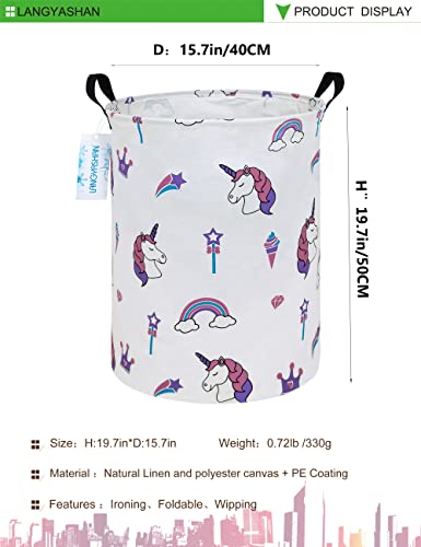 LANGYASHAN Storage Bin, Canvas Fabric Collapsible Organizer Basket for Laundry Hamper,Toy Bins,Gift Baskets, Bedroom, Clothes,Baby Nursery (Magic Unicorn)