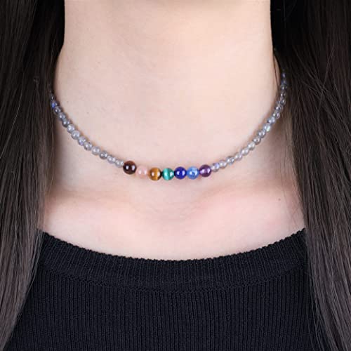 Collier Chakra ras du cou femme avec perles de lithothérapie ajustable - 2