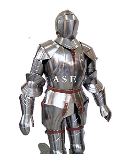 A S ENTERPRISES A S E Medieval Knight Suit of Armor 15th Century Combat Full Body Armor Silver
