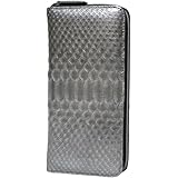 [ベルクート] シルバー パイソン 長財布 本革 レザー 蛇革 蛇皮 スネーク 財布 ロング ウォレット サイフ メンズ レディース 男性 女性 ラウンドファスナー ラウンドジップ 小銭入れあり 長サイフ 革 皮 1枚革 無双 人気 ブランド 大容量 多機能 1201318-F-001