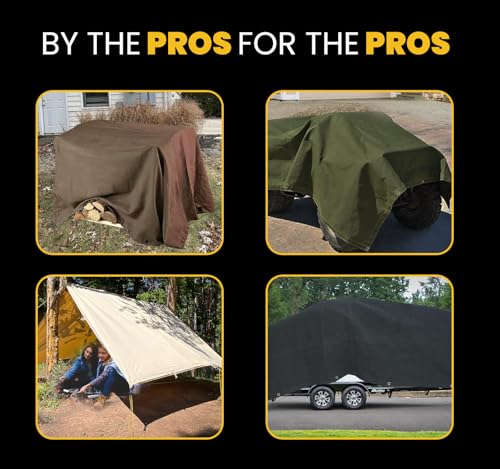 PROTARP Heavy Duty 14 OZ Water Resistant Canvas Tarp, UV Resistant Tarpaulin Cover with Rustproof Brass Grommets, Multipurpose for Canopy, Roof, Camping, Woodpile (Tan 10'X12') by PROTARP - Image 7