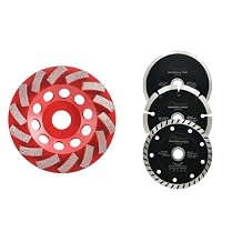 SHDIATOOL 5 Inch Concrete Turbo Row Diamond Grinding Cup Wheel Hard Masonry Marble Weld Turbo Cup Disc Fits 7/8 Inch Arbor