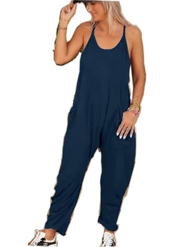 Imily Bela ärmlös jumpsuit damer casual, blå, XXL
