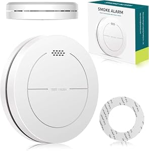 Safeliveo Rauchmelder ohne Blinkende LED, mit 10 Jahre Batterie, mit Klebepads，Mute Funktion, 85 dB Alarmton, Standalone Flacher Brandmelder für den Brandschutz zu Hause 1 Stück