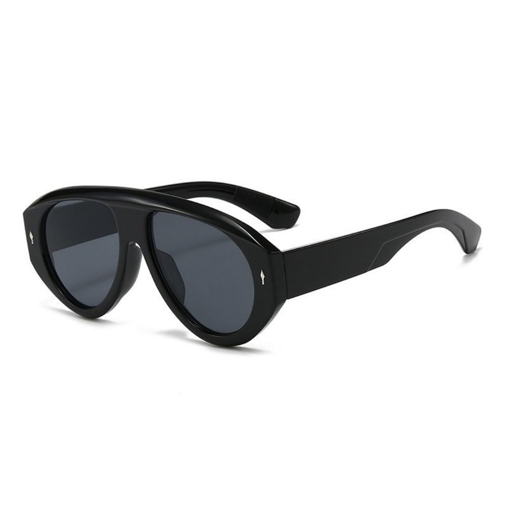 Damen-Piloten-Sonnenbrille, trendig, Oversize, farbige Rahmen, UV400-Schutz, klassische Fahrbrille, Schwarz/Grau, 1