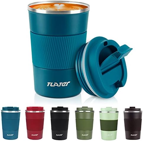 Tlater Travel Mugs, 380ml Insulated Coffee Cup with Leakproof Lids Reusable Travel Coffee Cups Coffee Travel Mug Double Walled Vacuum Stainless Steel Coffee Car Cup Thermal Mug for Hot Cold Drinks