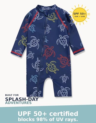 Image of VAENAIT BABY Zip & Snap Rash Guard Swimsuit, UPF 50+ One-Piece Long Sleeve Swimwear, Quick Dry Infant Beach Suit for 0~2T