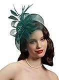Cizoe Tea Party Fascinator Hats for Womens 50s Headwear with Veil Flower Cocktail Wedding Church Kentucky Derby Hat(02-green)