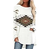 Longshirt Damen Langarm Printed Große Größen Tunika Oberteile Bedruckte Longbluse Longpullover T Shirt Frauen Casual Lose Elegant Lange Pullover Bluse Sweatshirt Langarmshirt Hemd Tops