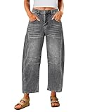 Utyful Barrel Jeans Damen Cropped Baggy Trendy Hohe Taille Distressed Loose Stretch Denim Hose Jeans mit Taschen, Fuchsgrau, Groß