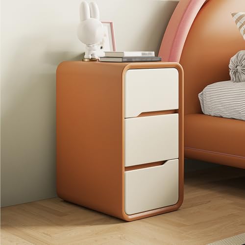 Mesita de noche cremosa de madera minimalista de 3 cajones, pequeña mesita de noche, mesita de noche, moderna mesa auxiliar para dormitorio