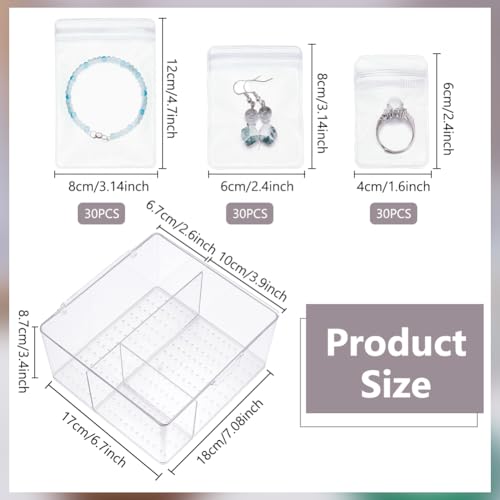 Joyero de acrílico transparente WEBEEDY con 60 bolsas organizadoras de 3 tamaños para viaje 3