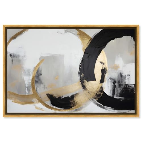 Art Remedy Another Dimension Canvas Modern Black White Abstract Wall Art, Gold Frame, 36" x 24" by Art Remedy - Used condition - US$154.33