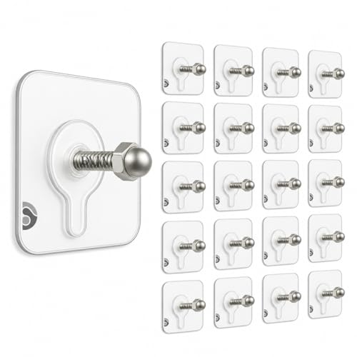 Image of (20 Pcs Self Adhesive Screw Hooks for Hanging | Heavy Duty Adhesive Wall Hooks for Wall Heavy Items | Sticker Screw Wall Hook Without Drilling, Nail Free Wall Hooks for Clothes Towels & Home