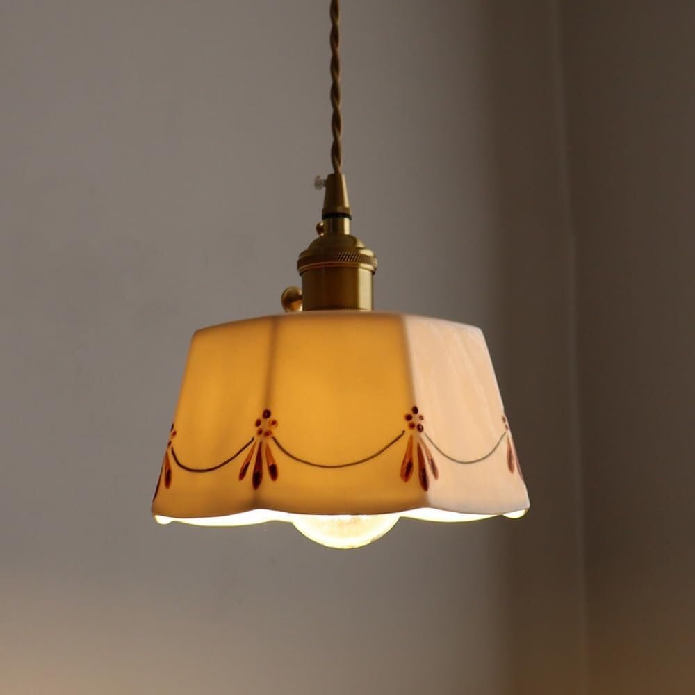 Mid Century Ceramic Pendant Light Vintage Brass Hanging Ceiling Light