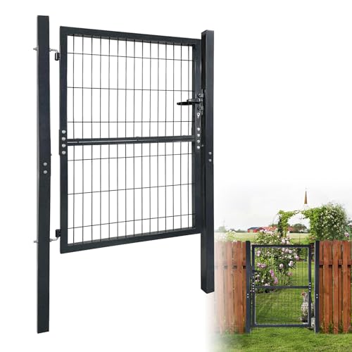 Aufun 125 x100cm Gartentür Gartentor für Stabmattenzaun Hoftor Zauntür Gartenpforte Inkl. Schloss, Pfosten und Befestigungsmaterial, Zauntor, Zauntür, Gartenzaun, Anthrazit