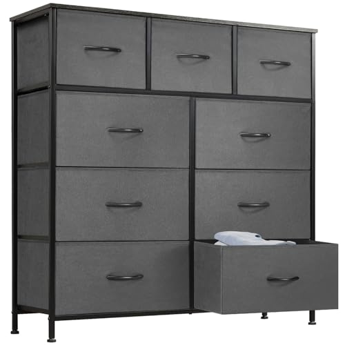 DUMOS Antonia Kommode für Schlafzimmer mit 9 Stoffschubladen, hohe Kommode...