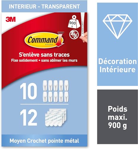 Crochets Command transparents fixation sans percer moyen modèle
