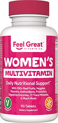 Feel Great Vitamin Co. Womenâ€™s Vegetarian Multivitamin | Chromium, Magnesium, Selenium, Greens, Calcium for Immunity & Natural Energy* | Supports Gut Health with Digestive Enzymes & Probiotics*