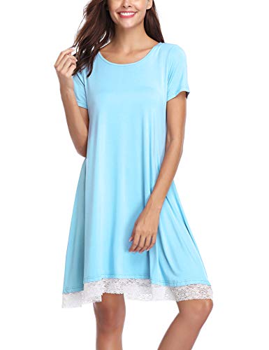 Aibrou Camisón Casual Mujer Algodón,Pijama Encaje Manga Corta Comodo y Elegante Ropa...