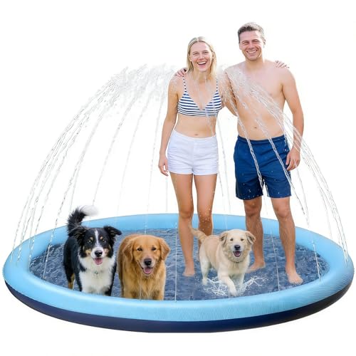 GGXDH Splash Pad Hund Wasserspielzeug mit Antirutschfunktion 200cm Runde Wasserspielmatte Outdoor Wassermatte Wassersprinkler Sommer Gartenspiel Ausschließlich für Hunde und Haustiere