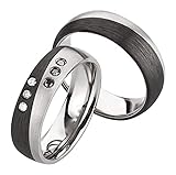 Inklusive Etui, Gravur und 6x Brillant mit Zertifikat (0,090 ct w/si) auf dem Damenring (3x Brillant weiß, 3x Brillant schwarz)