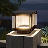 LUTEC Solar Post Lights Outdoor, Dusk to Dawn Solar Lamp Post Light with Remote Control, Waterproof RGB Color Changing Post Light Solar Powered, Black Column Lights Pillar Lights for Outside