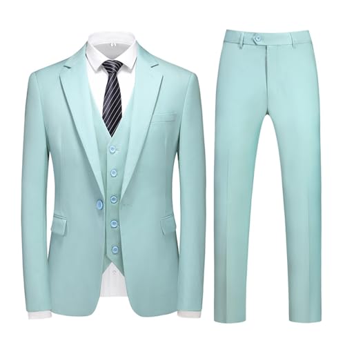 Costume homme 3 pièces slim vert clair avec veste gilet et pantalon de taille L
