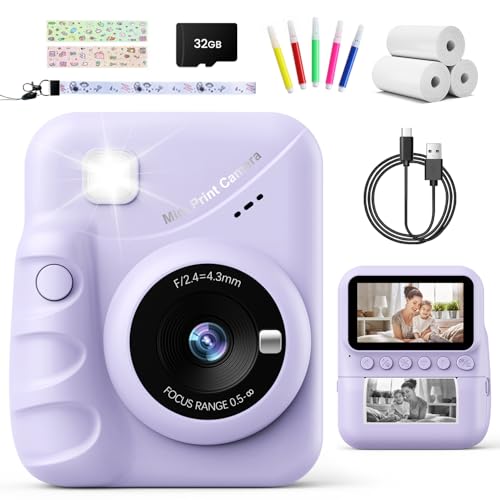 TIATUA Macchina Fotografica Bambini Istantanea, 3.0 Pollici 48MP Fotocamera Digitale Bambini con 32GB Scheda & Papier...