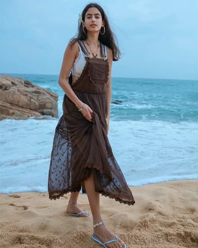 Gacaky Summer Dress for Women Casual Floral Embroidered Bohemian Dress Adjustable Straps Bib Maxi Flowy Dresses with Pockets4