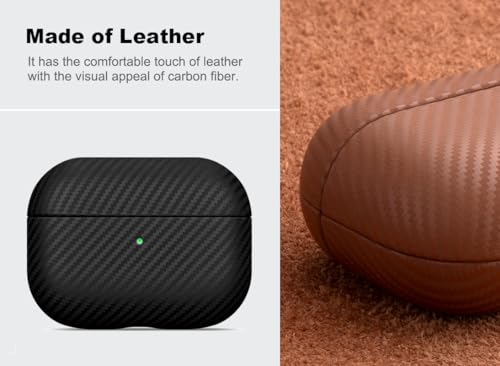 Image of Haobobro Leather Case - for AirPods Pro 3 Case Cover - Selected Skin-Friendly Leather, with Carbon Fibre Texture, Handmade Drop Protective Hard Cover for AirPods Pro 3rd Generation Earbuds - Black