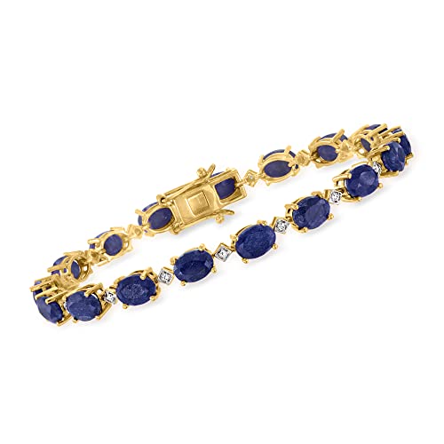 Ross-Simons 16.00 ct. t.w. Sapphire and .15 ct. t.w. Diamond Bracelet in 18kt Gold Over Sterling