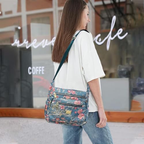 Image of PALAY Crossbody Bag for Women Nylon Shoulder Bags Floral Multi-Pocket Purse Sling Bag for Woman