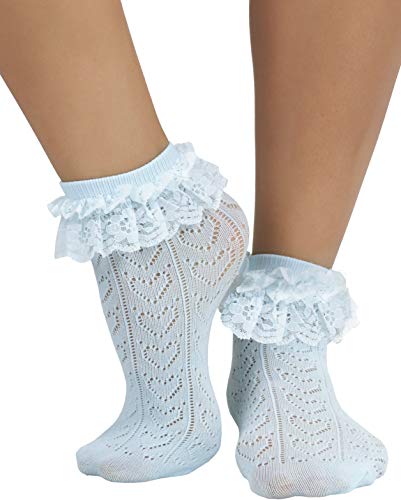 ToBeInStyle Women’s Indie Girl Ruffle Trim Heart Net Design Ankle High Fashion Socks