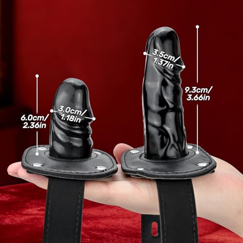 Image of FST Black Leather Bondage Hood,Full Face Blinder Detachable Cover Eye Dildo Mouth Gag Head Hood, for Unisex Adult Play