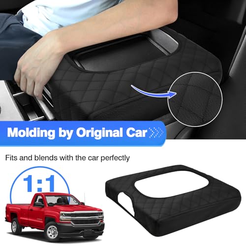 Image of Autorder Center Console Cover for 2014-2018 Chevy Silverado /GMC Sierra Accessories Armrest Cover Anti-Scratch Middle Console Pad Leather Armrest Protector(ONLY for Split Bench Seat Console)