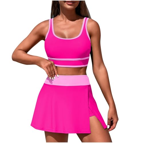 oiangi Tankini Swimsuits for Women 2025 Two Piece Bathing Suits Color Block Swim Tank Tops with Side Slit Beach Sports Skirt