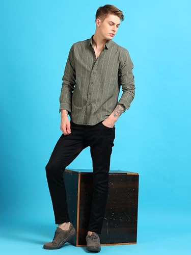 Image of StitchX Men's Full Sleeve Textured Casual Spread Collar Shirt