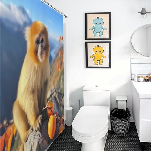 Rideau de douche singe en polyester imperméable lavable 168x183cm avec 12 crochets - 3