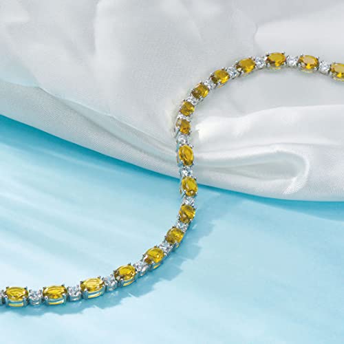 Gemlanto November Birthstone Bracelets Sterling Silver Created Citrine Tennis Bracelet Oval And Round Sparkling Cubic Zirconia Cz Bracelets Charm Jewelry For Women Girls 7 Inches #TOP2